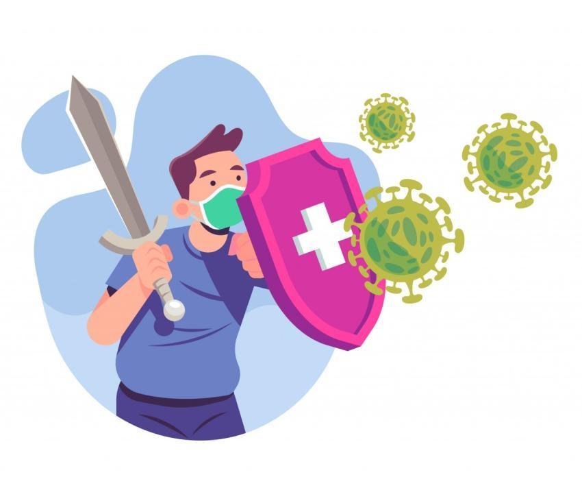 Fight the Virus with Shield Concept Illustration
