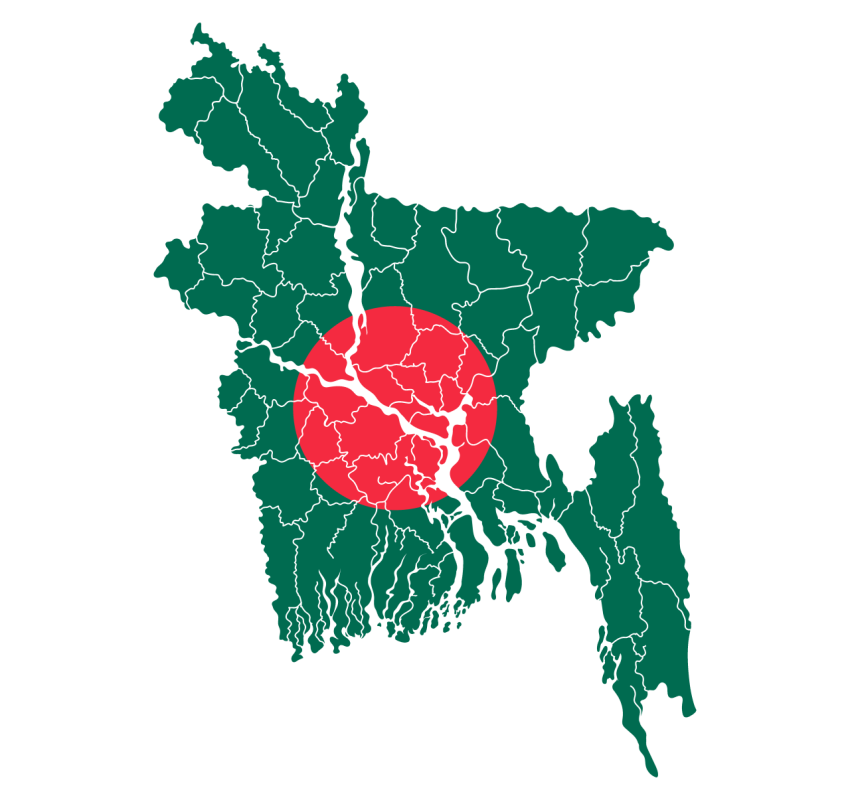 Bangladesh Map with National Flag on Transparent Background