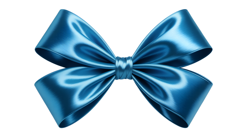 Blue Satin Bow with Elegant Ribbon Design Png