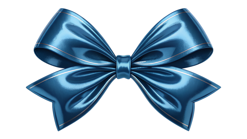 Blue Satin Bow with Elegant Ribbon Design Png