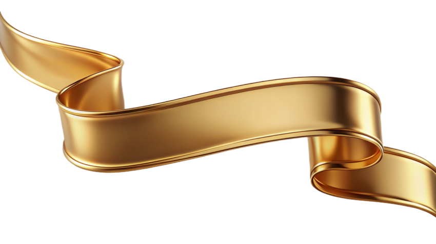 Golden Ribbon Banner on Transparent Background