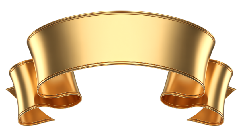 Golden Ribbon Banner on Transparent Background