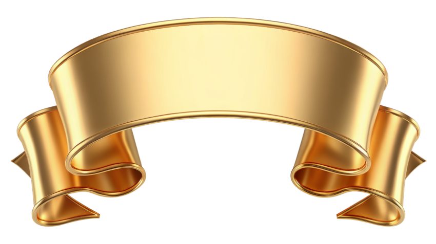 Golden Ribbon Banner on Transparent Background