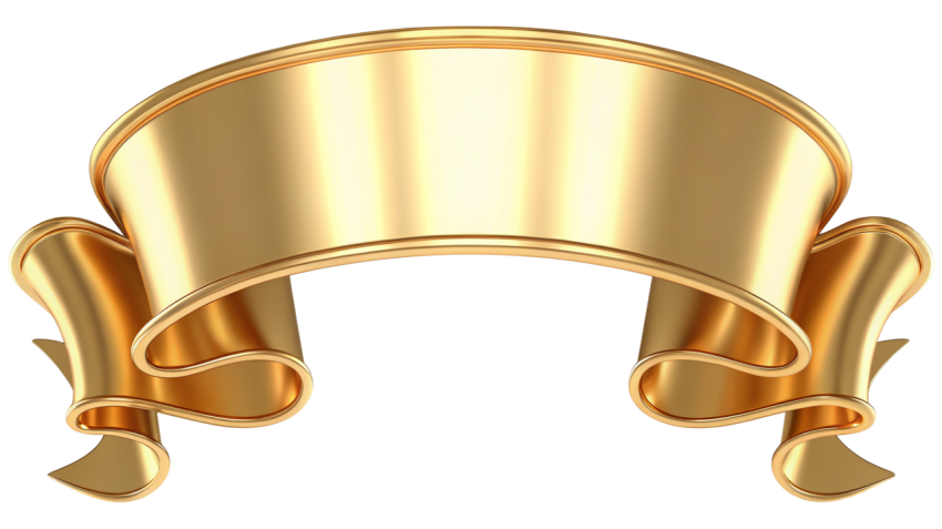 Golden Ribbon Banner on Transparent Background