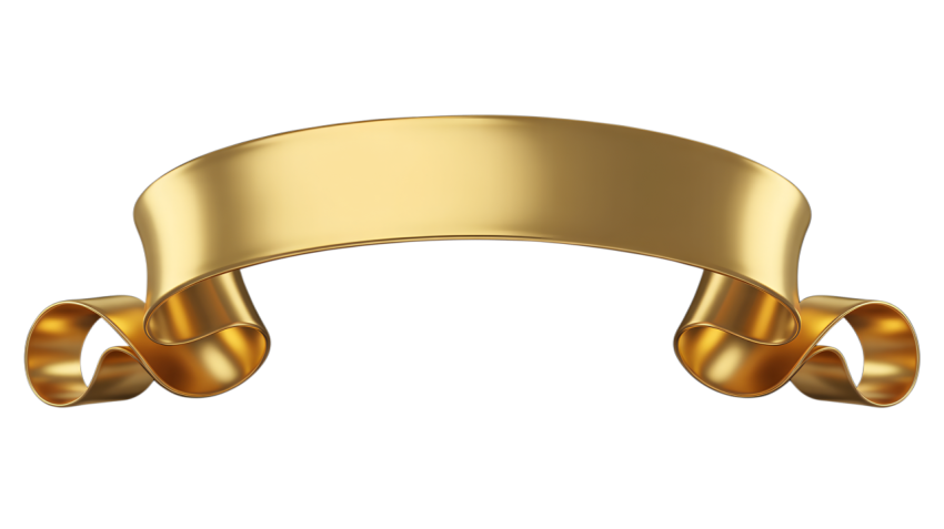 Golden Ribbon Banner on Transparent Background