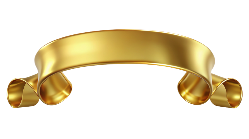 Golden Ribbon Banner on Transparent Background