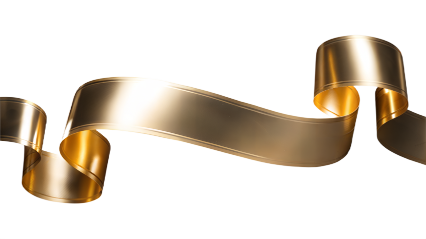 Golden Ribbon Banner on Transparent Background