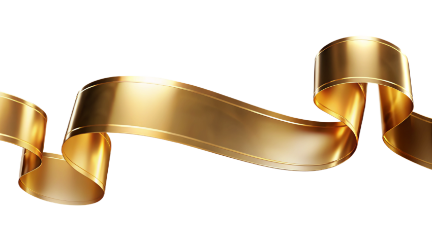 Golden Ribbon Banner on Transparent Background