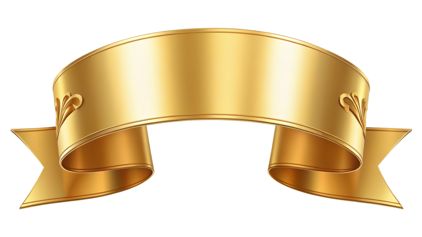 Golden Ribbon Banner on Transparent Background