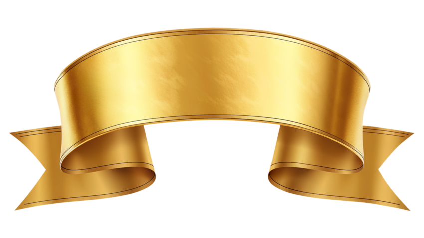 Golden Ribbon Banner on Transparent Background