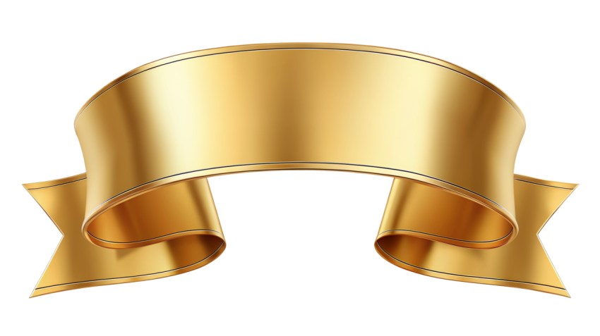 Golden Ribbon Banner on Transparent Background