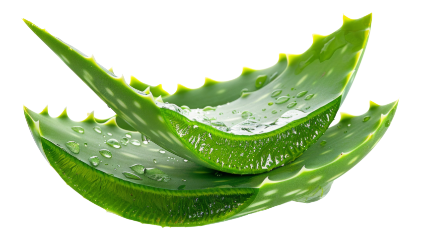 Fresh Aloe Vera Leaf sliced on Transparent Background