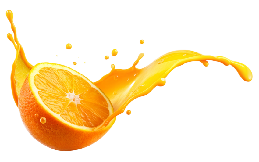 Orange Slice with Splashing Juice on Transparent Background