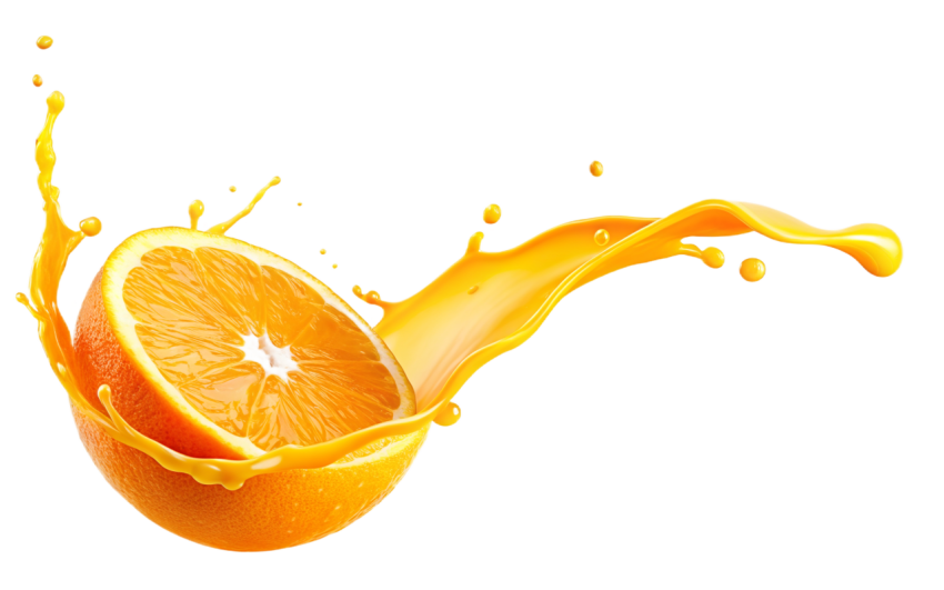 Orange Slice with Splashing Juice on Transparent Background