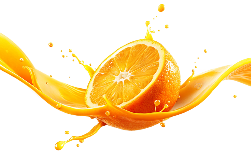 Orange Slice with Splashing Juice on Transparent Background