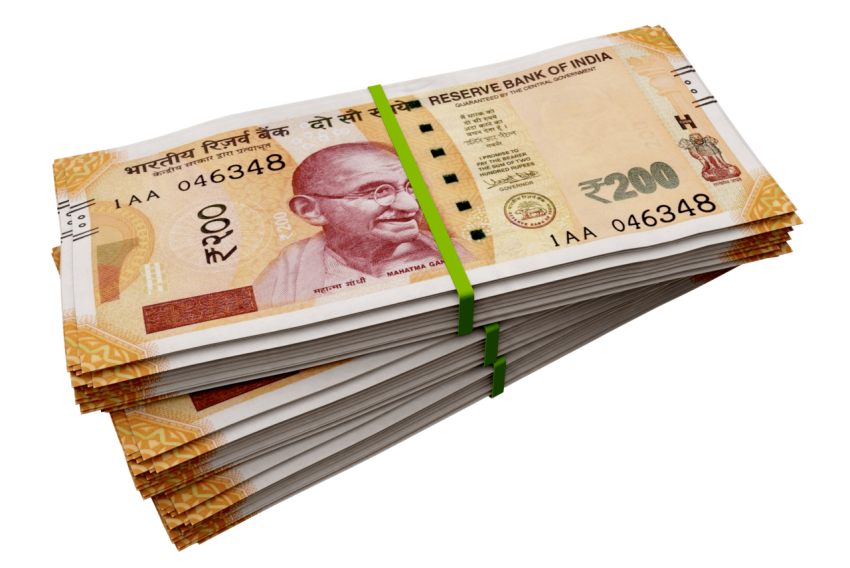 Stacks of Indian Currency 200 rupee note png