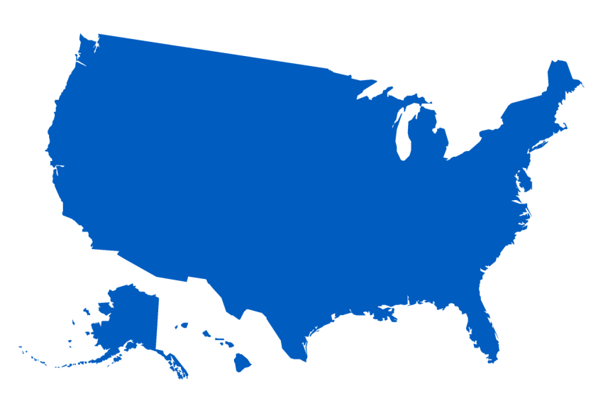 Blue Map of the United States on Transparent Background