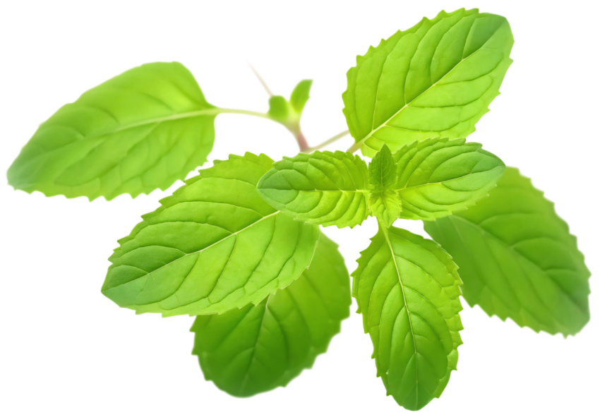 Fresh Green Holy Basil Tulsi Leaves on a Transparent Background
