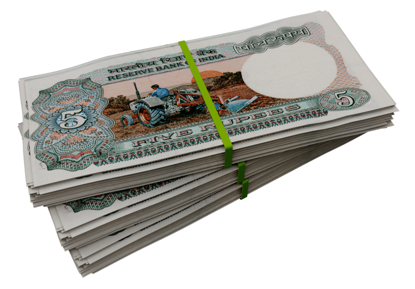 Stacks of Indian Currency 5 rupee note png