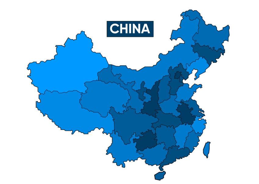 Blue China Map Illustration on Transparent Background