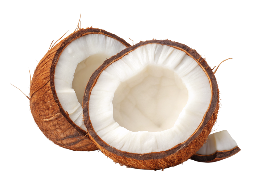 Halved Coconut on Transparent Background