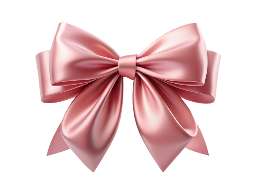 Pink Satin Decorative Bow on Transparent Background