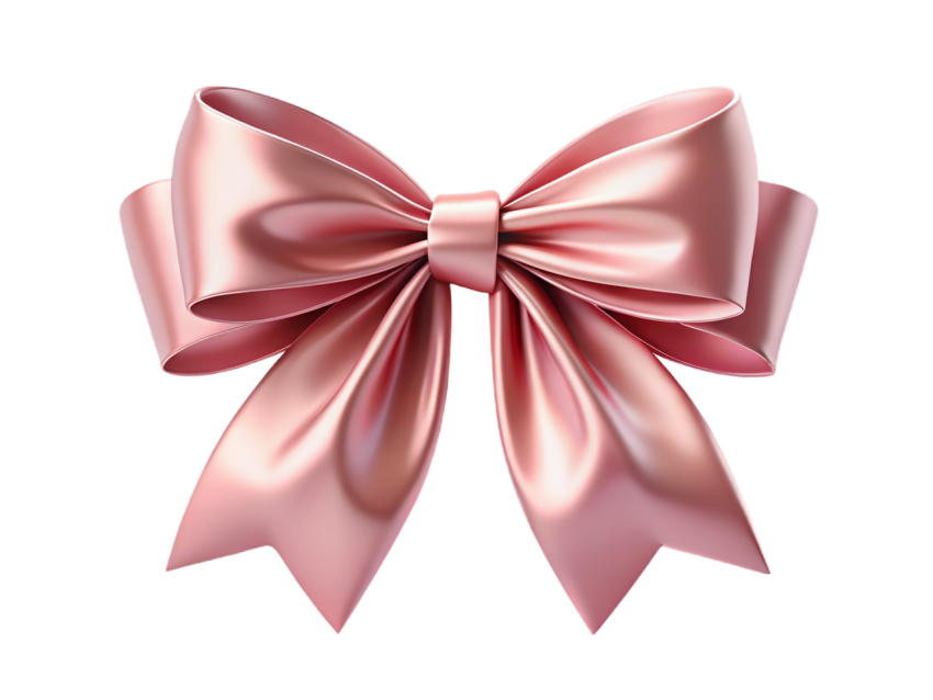 Pink Satin Decorative Bow on Transparent Background