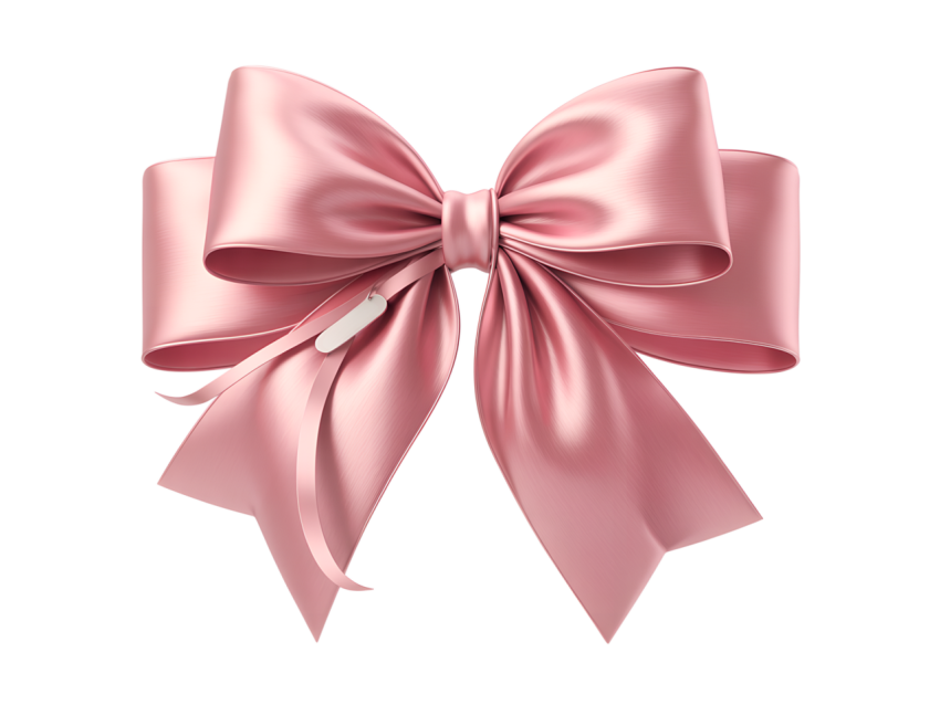 Pink Satin Decorative Bow on Transparent Background