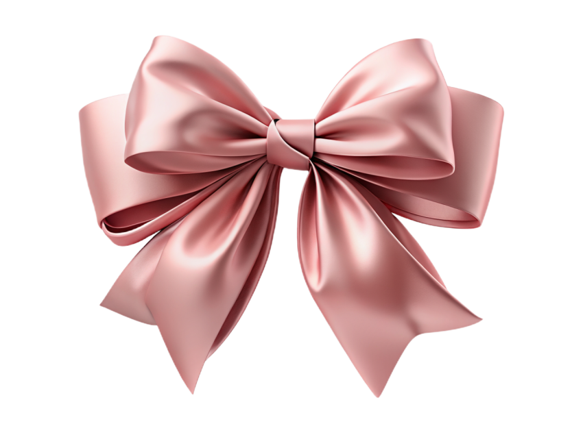 Pink Satin Decorative Bow on Transparent Background