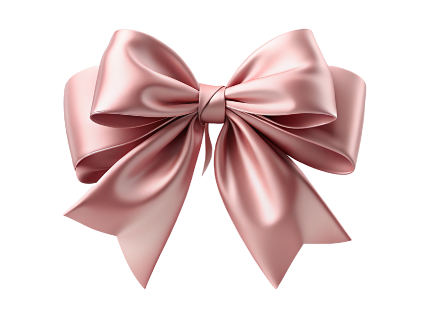 Pink Satin Decorative Bow on Transparent Background