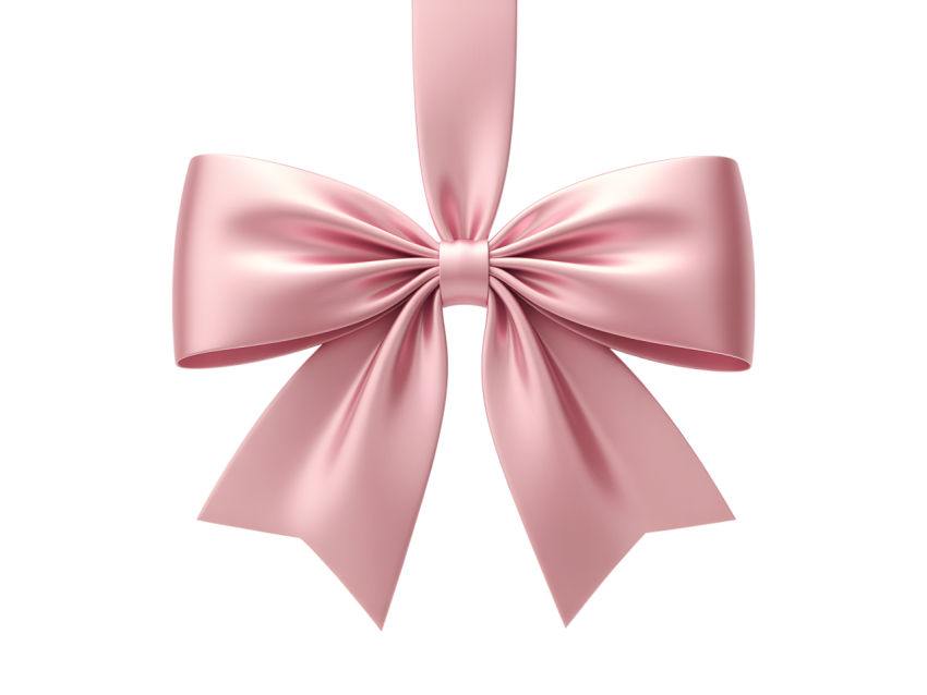 Pink Satin Decorative Bow on Transparent Background