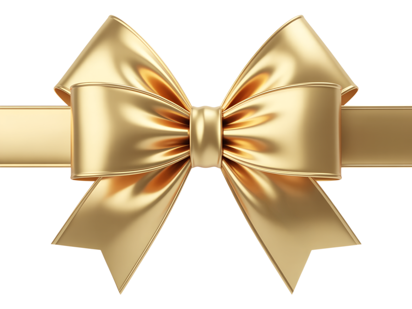 Elegant Gold Ribbon Bow on Transparent Background Png