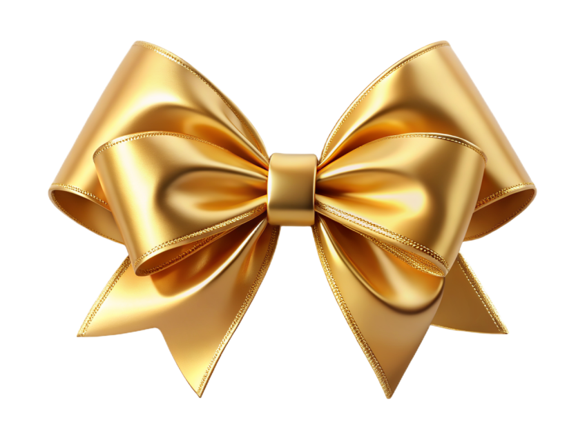 Elegant Golden Satin Bow on Transparent Png