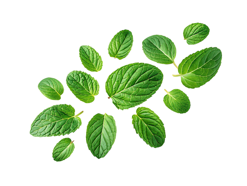 Fresh Green Mint Leaves Pattern on Transparent Background