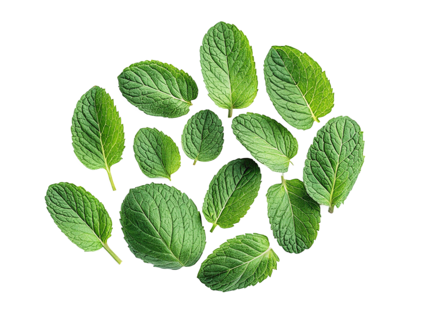 Fresh Green Mint Leaves Pattern on Transparent Background
