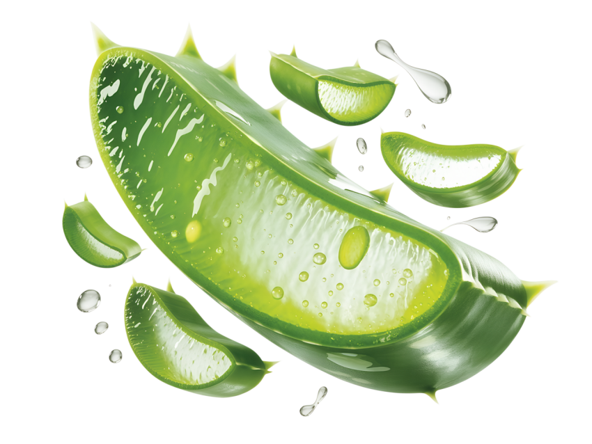 Fresh Aloe Vera Slices Floting on Transparent Background Png