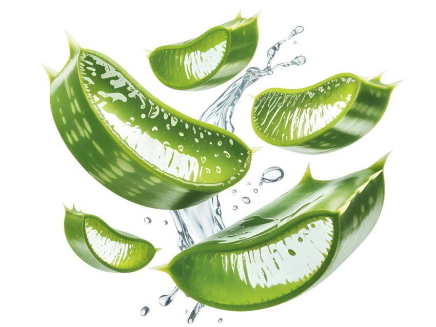 Fresh Aloe Vera Slices Floting on Transparent Background Png
