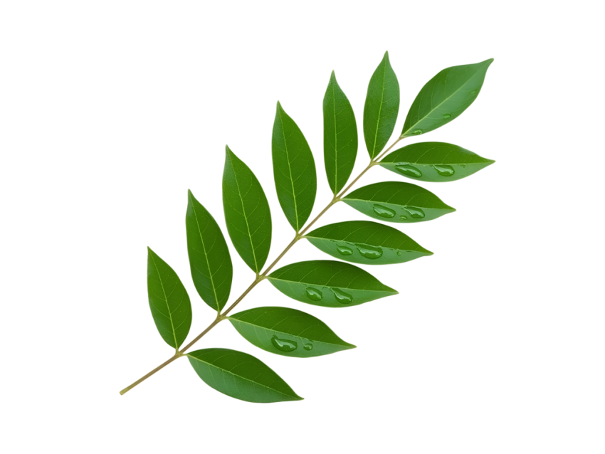 Fresh Green Curry Leaves Isolated on Transparent Background