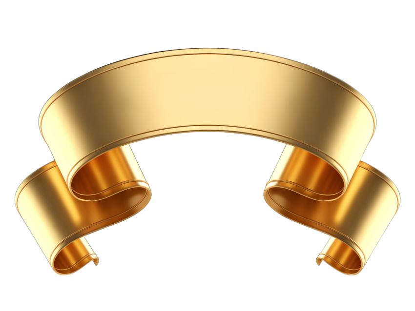 Golden Ribbon Banner on Transparent Background