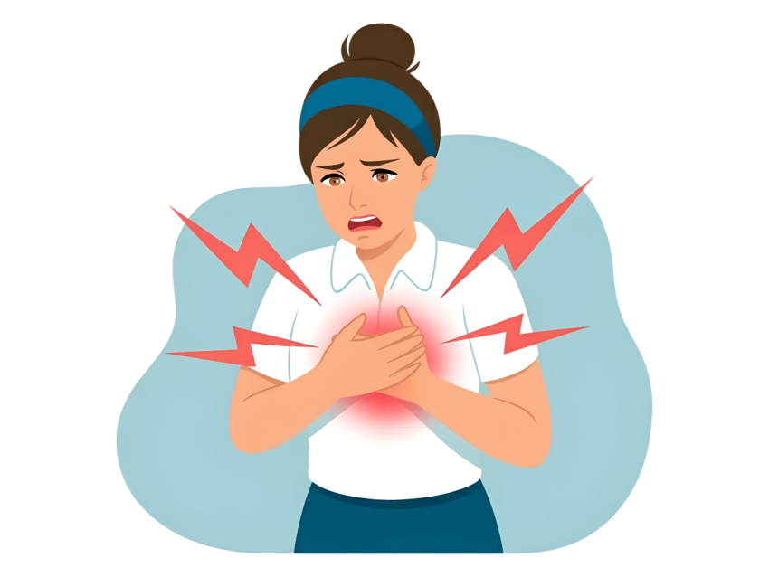 Woman Chest Pain Experiencing  with Warning Signs