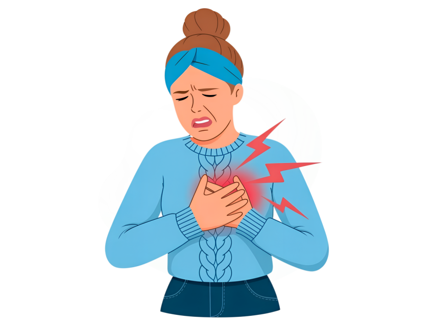 Woman Chest Pain Experiencing  with Warning Signs