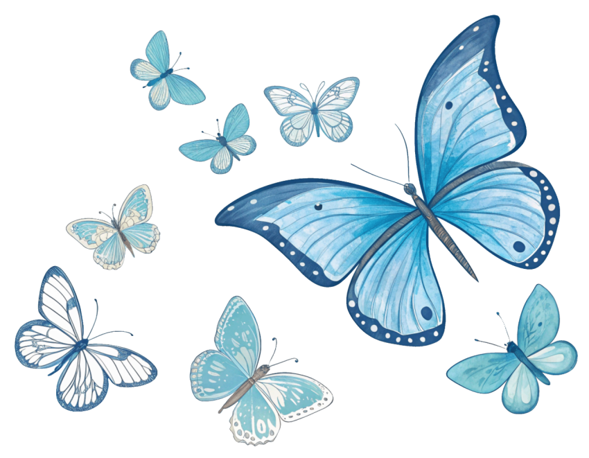 Blue Butterflies Flying with Delicate Png Image