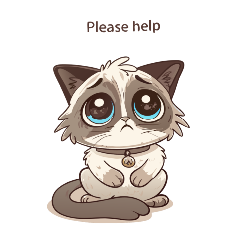 Cartoon Cat Looking Sad with a Plea for Help
