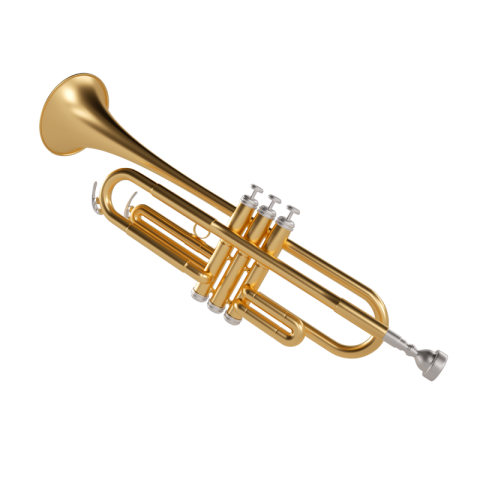 Golden Trumpet Instrument on Transparent background
