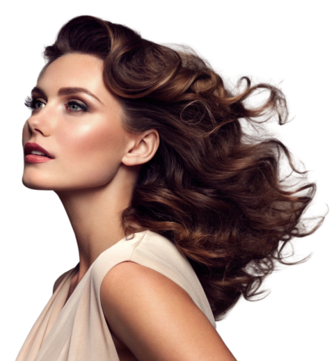 Elegant Young Woman Model with Wavy Hair Png