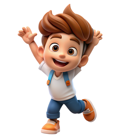 Excited Young Cartoon Boy Jumping Happily