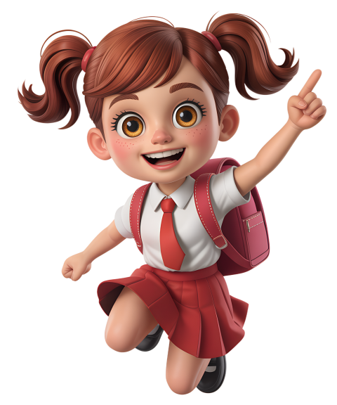 Excited Cartoon Girl Joy in School Uniform