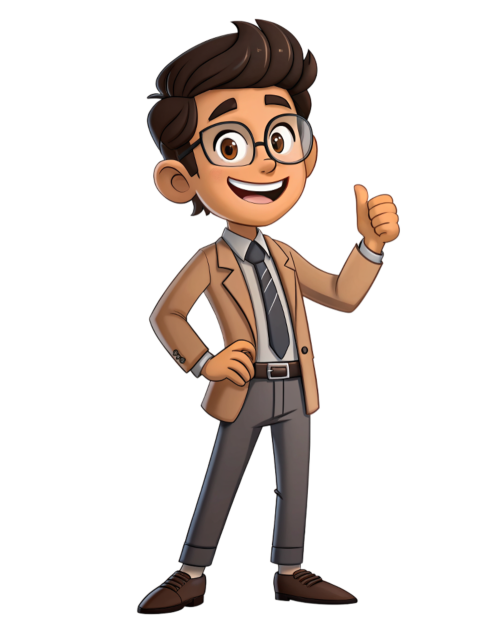 Cartoon Character in Business Suit Giving a Thumbs Up Gesture