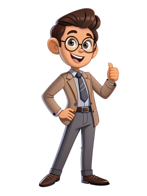Cartoon Character in Business Suit Giving a Thumbs Up Gesture