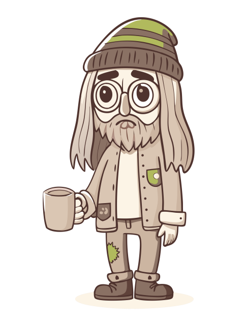 Cartoon illustration of a homeless man png